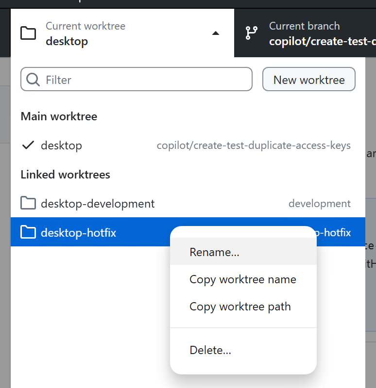 Capture d’écran d’un menu contextuel sur un élément d’arborescence de travail sur Windows, avec les options Renommer, Copier le nom, Copier le chemin d’accès et Supprimer.