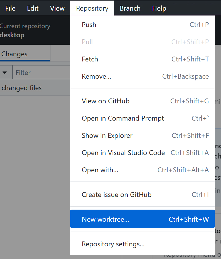 Capture d’écran du menu déroulant « Référentiel » sur Windows. L’option « Nouvelle arborescence de travail » est mise en surbrillance en bleu.