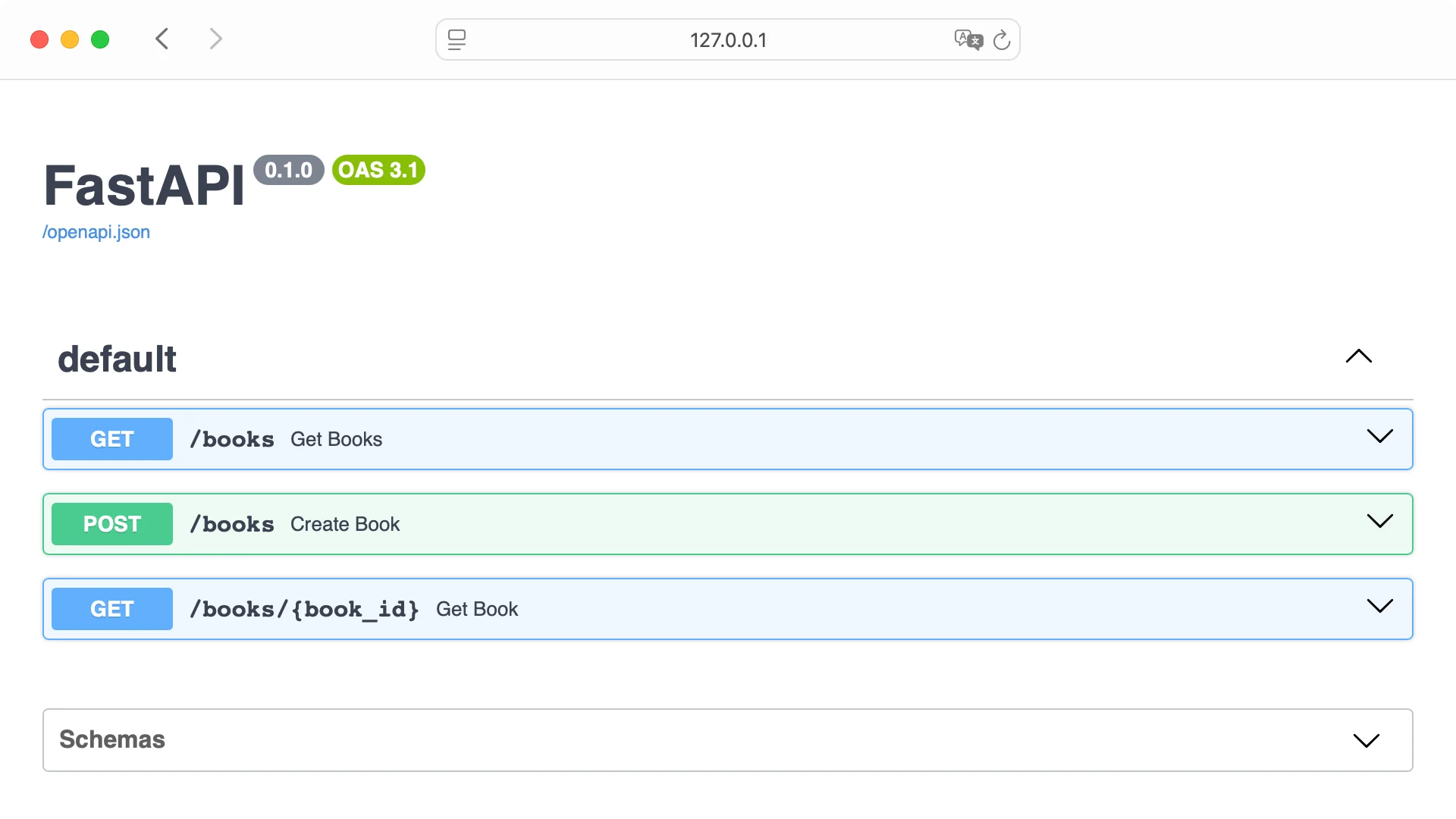 Screenshot of a basic API in Swagger