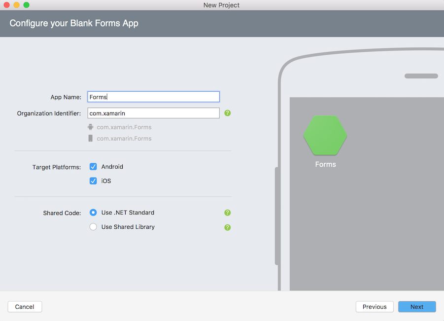 New Project dialog - Blank Forms - .NET Standard option New Project dialog - Blank Forms - .NET Standard option