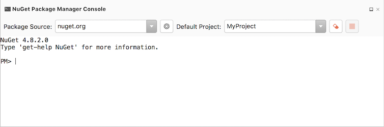 NuGet Package Manager Console NuGet Package Manager Console window