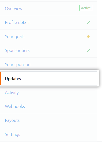 Updates tab