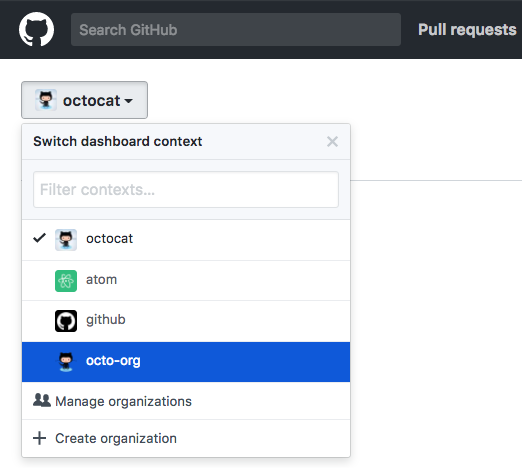 Context switcher menu in dotcom