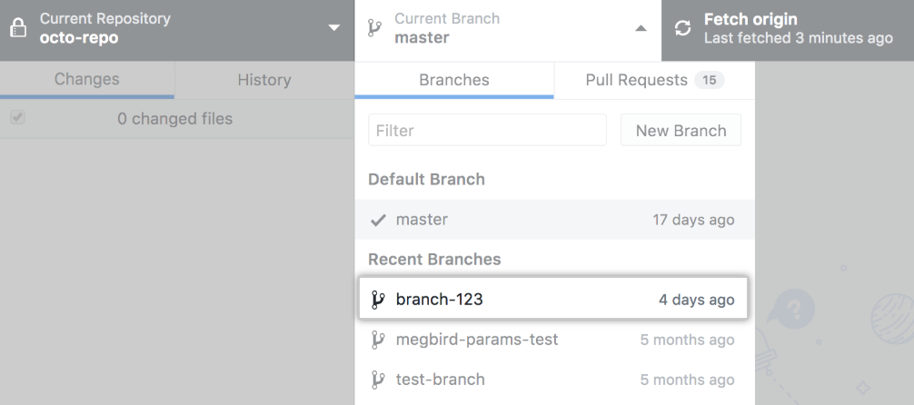 Drop-down menu to select which branch to delete