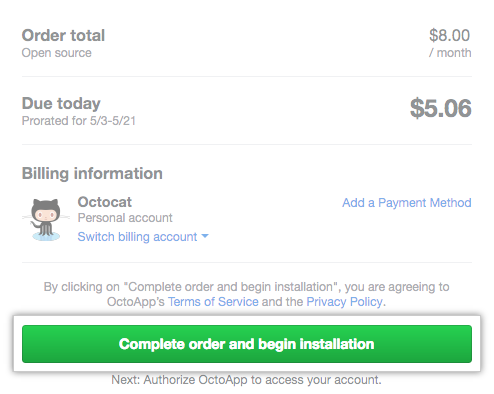 Complete order and begin installation button