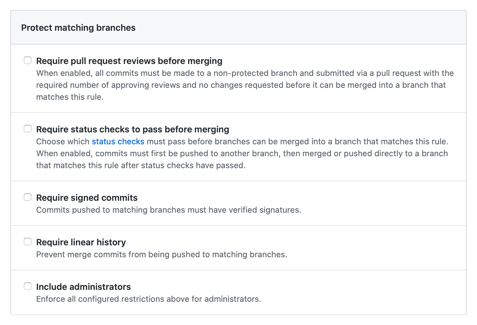 Protected branch rule settings