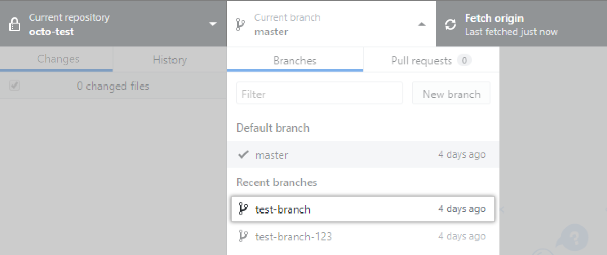 Drop-down menu to switch your current branch