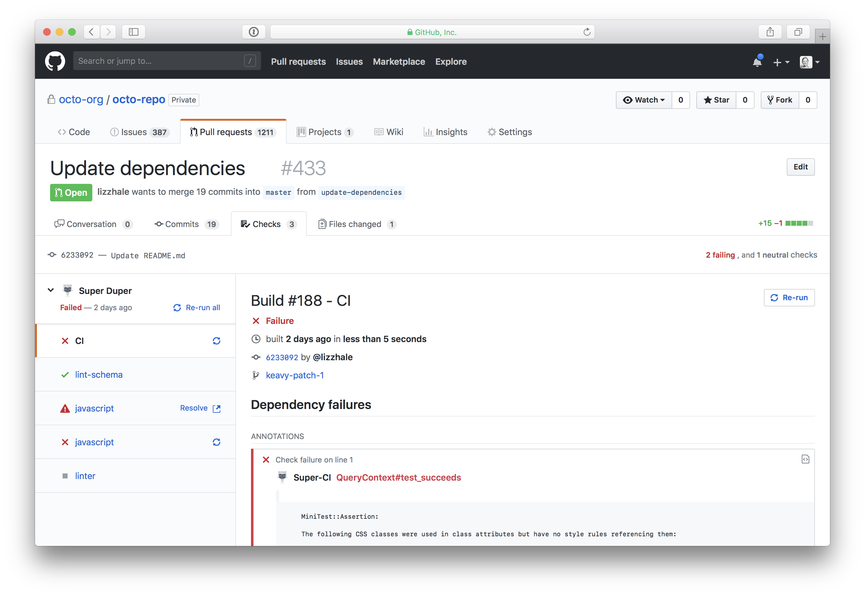 Check run GitHub UI