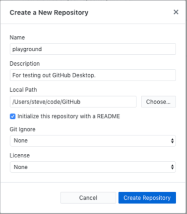 Create a repository options