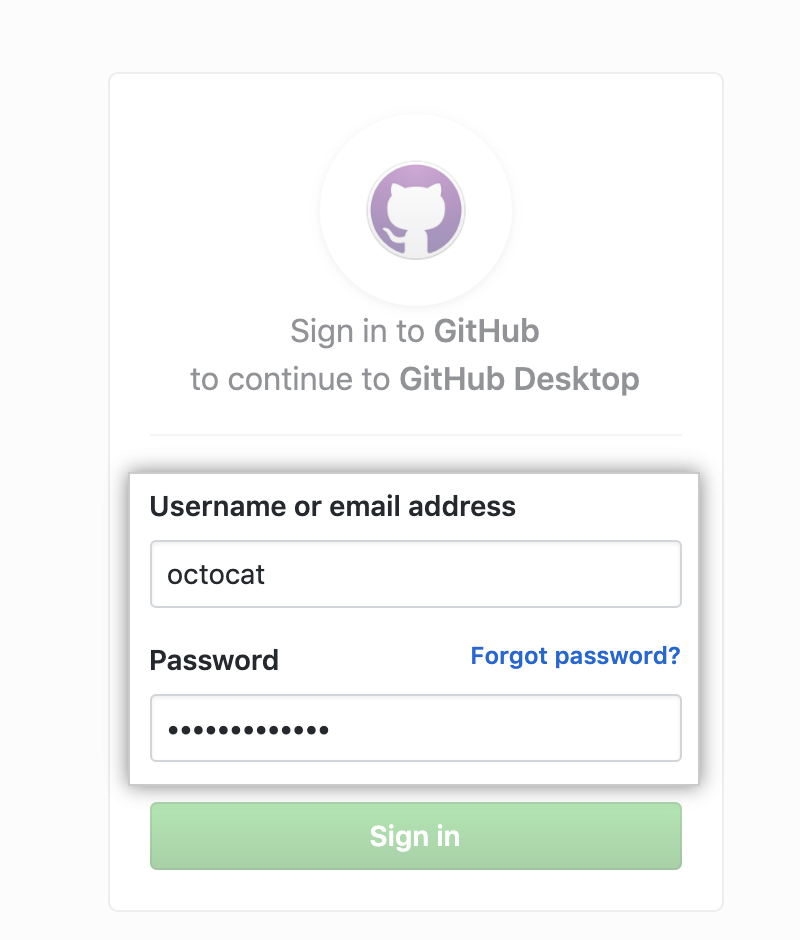 The Sign In button for GitHub in browser