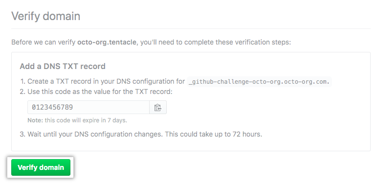Verify domain button