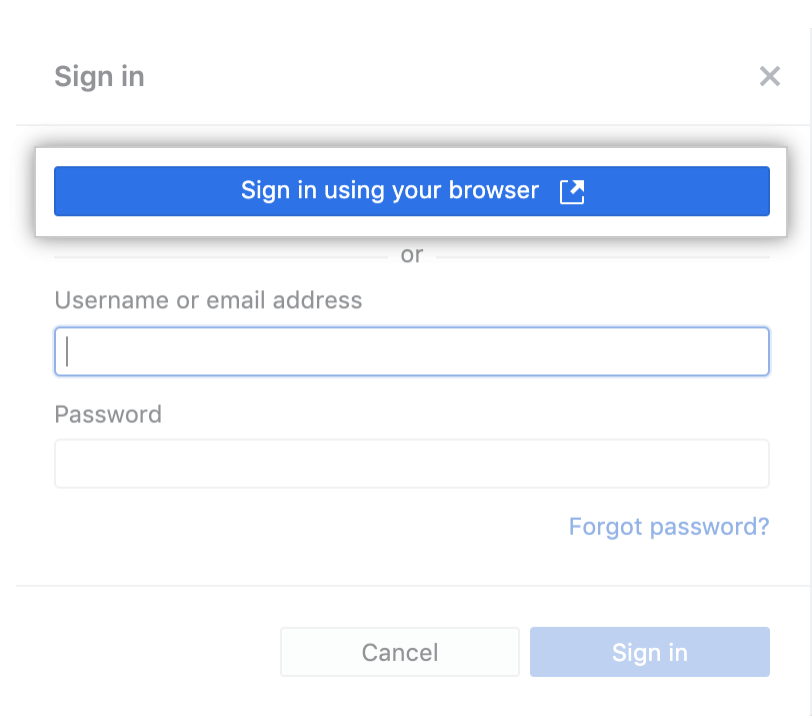 Link Sign in using your browser (Entrar via navegador)
