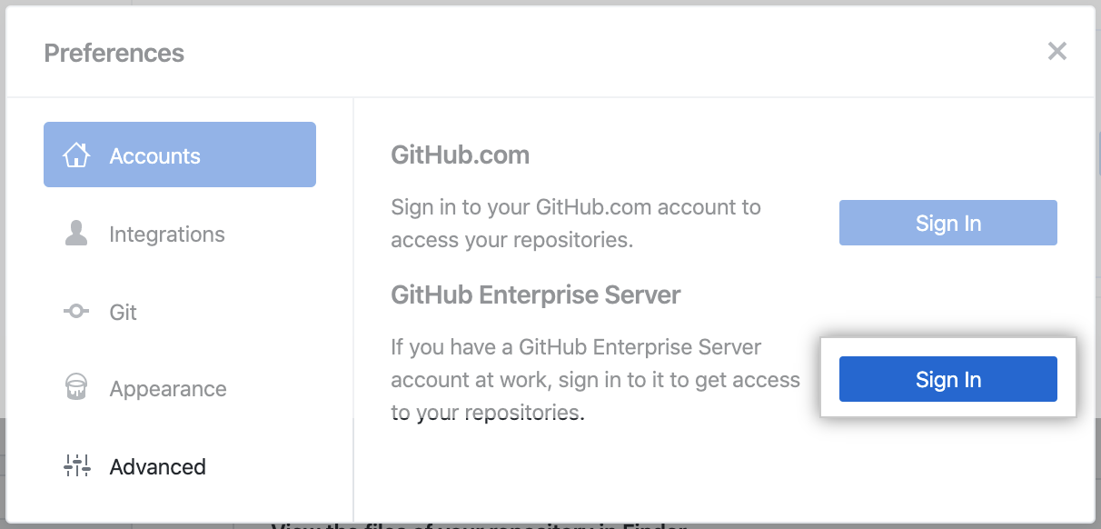 Botão Sign In (Entrar) do GitHub Enterprise Server