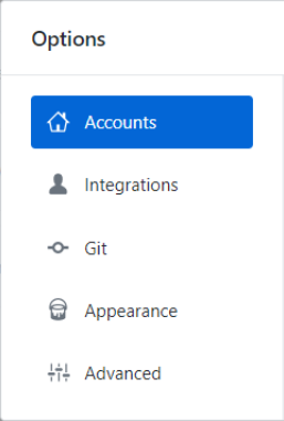 Navegação no menu Options (Opções)