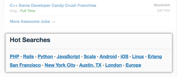 Hot Searches section of GitHub