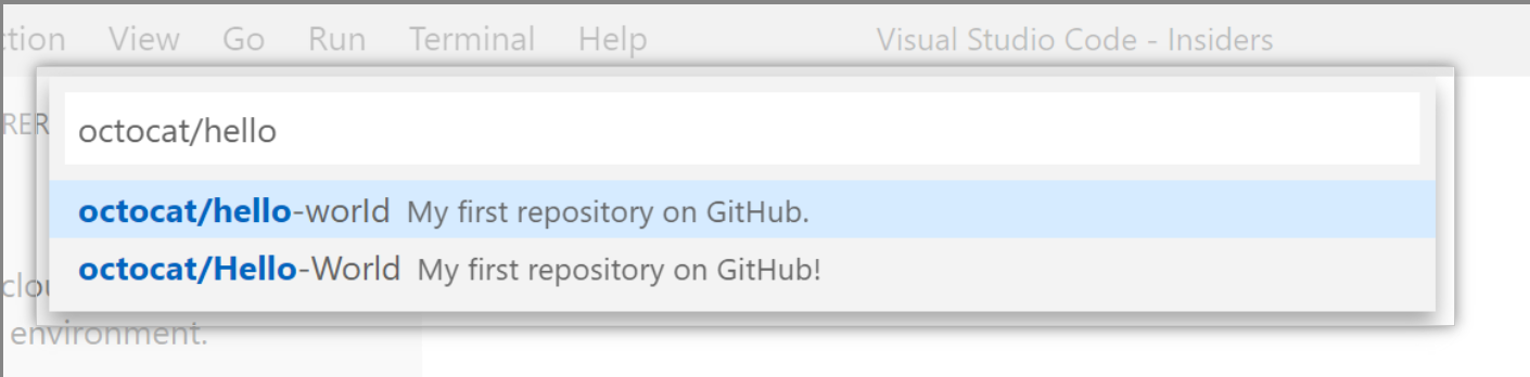 Searching for repository to create a new Codespaces