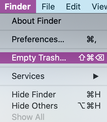 メニューバーの [Empty Trash] オプション