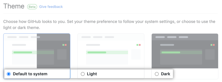 Radio buttons for theme settings