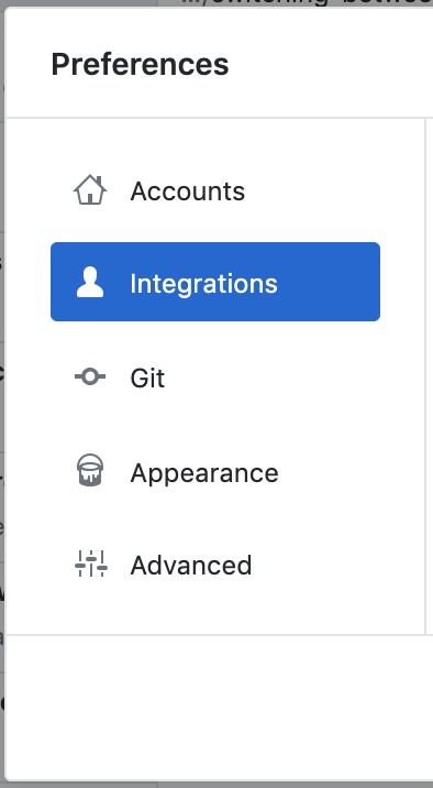 The Integrations pane in the Preferences window