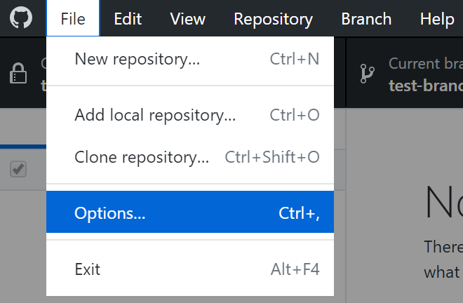 The Options value in the Settings drop-down menu