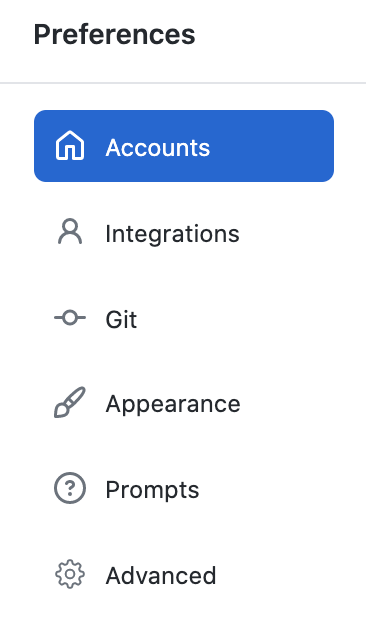 The Preferences menu navigation