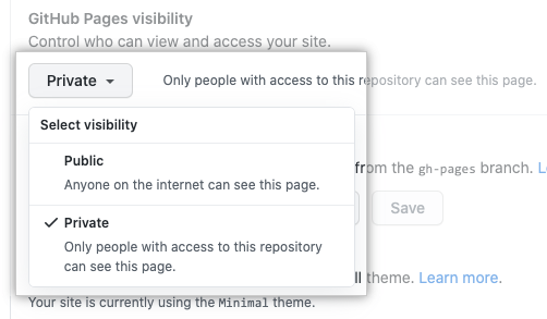 Drop-down to select visibility for your site