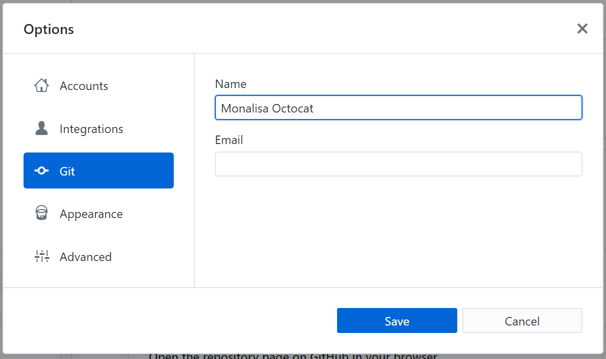 The name field of the Git configuration