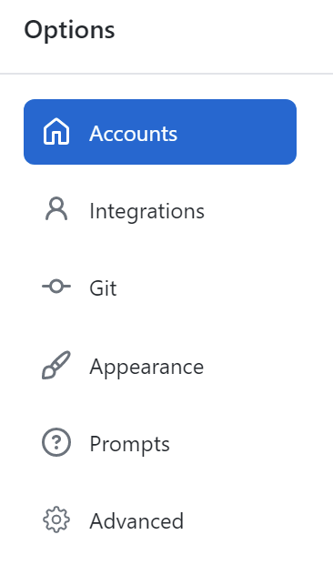 The Options menu navigation