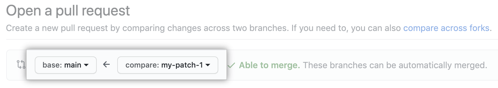 Dropdown-Menüs zur Auswahl von Basis- und Vergleichs-Branches