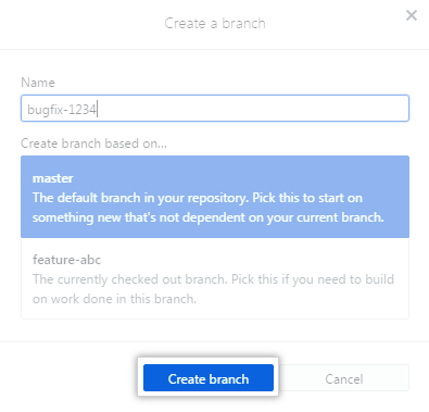 Botón Create Branch (Crear rama)