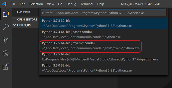 Selecting a python environment