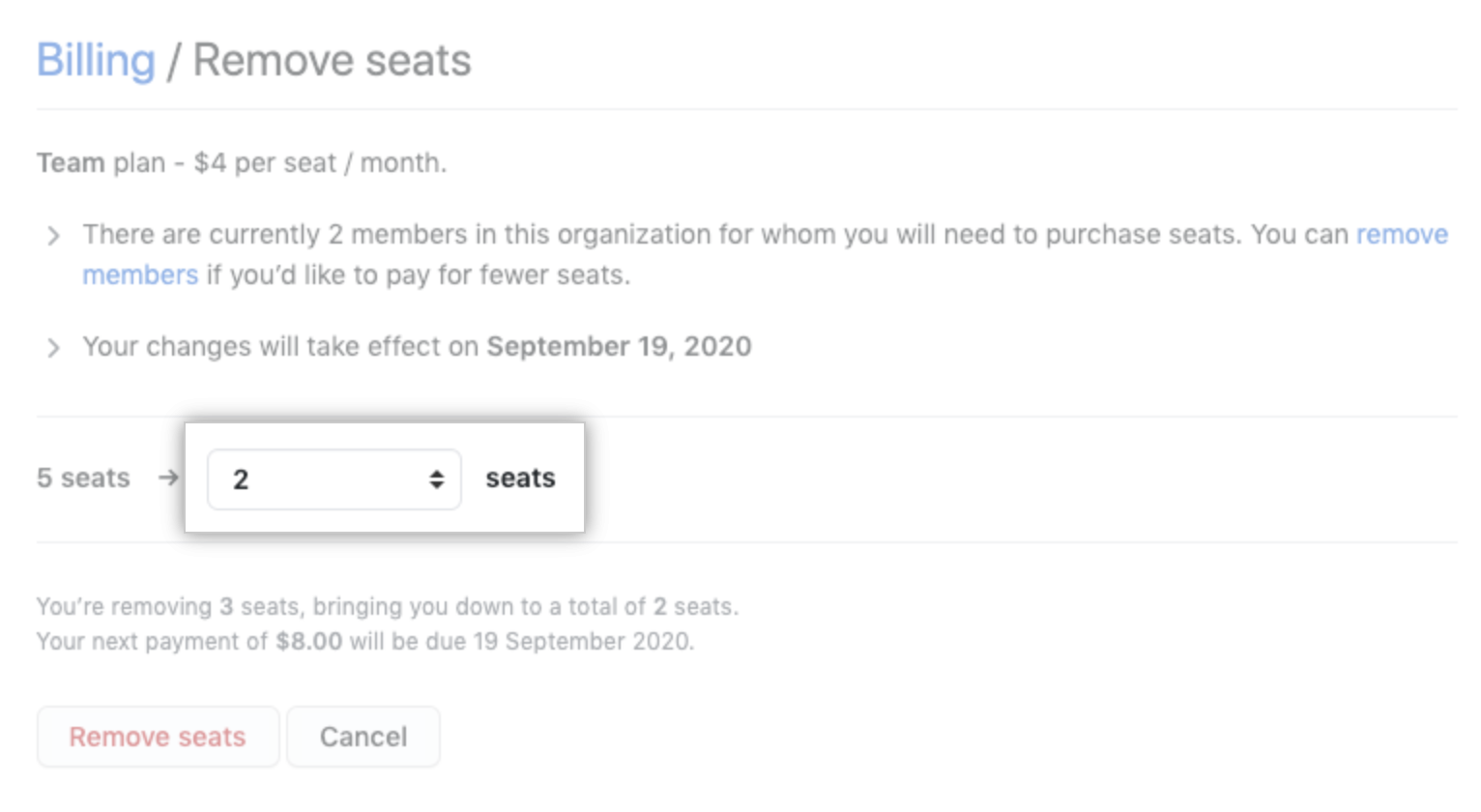 [Remove Seats] オプション