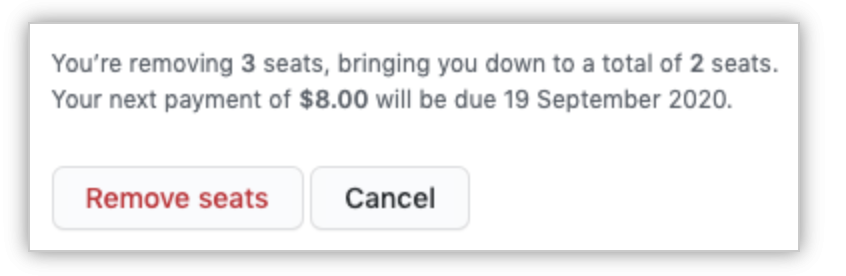 [Remove Seats] ボタン