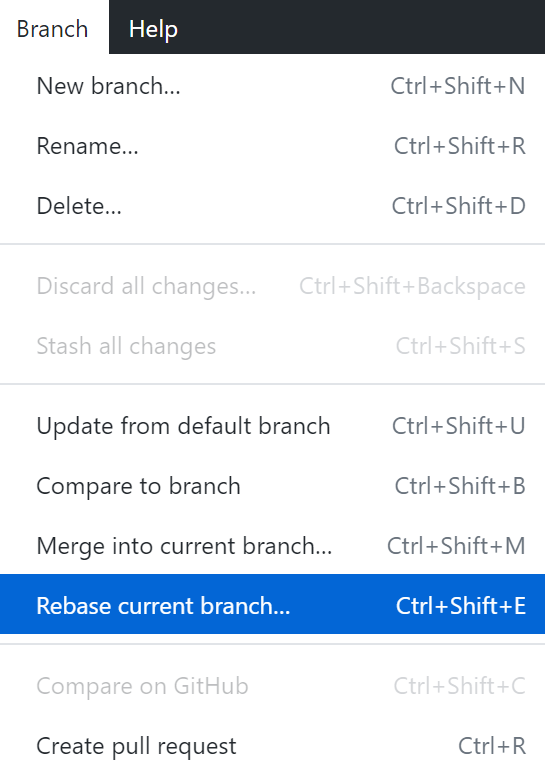 Rebase Current Branch in branch dropdown