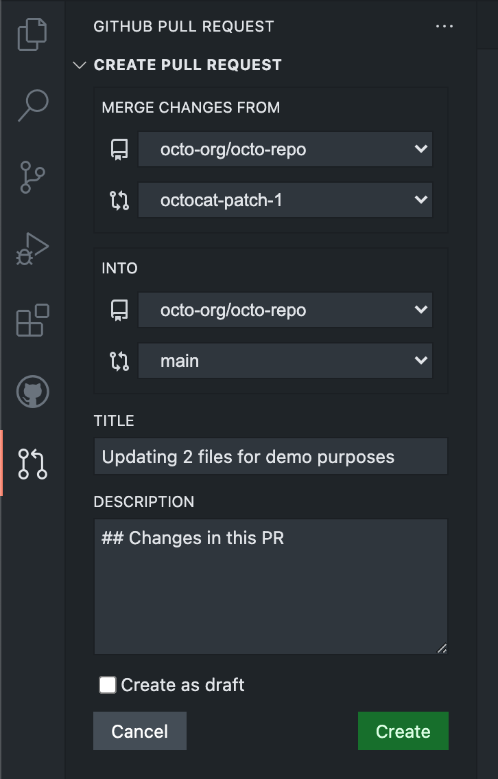 GitHub pull request side bar