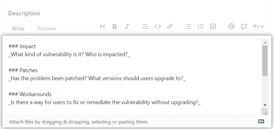 Security advisory vulnerability description