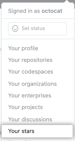 Screenshot of stars option in a dropdown menu