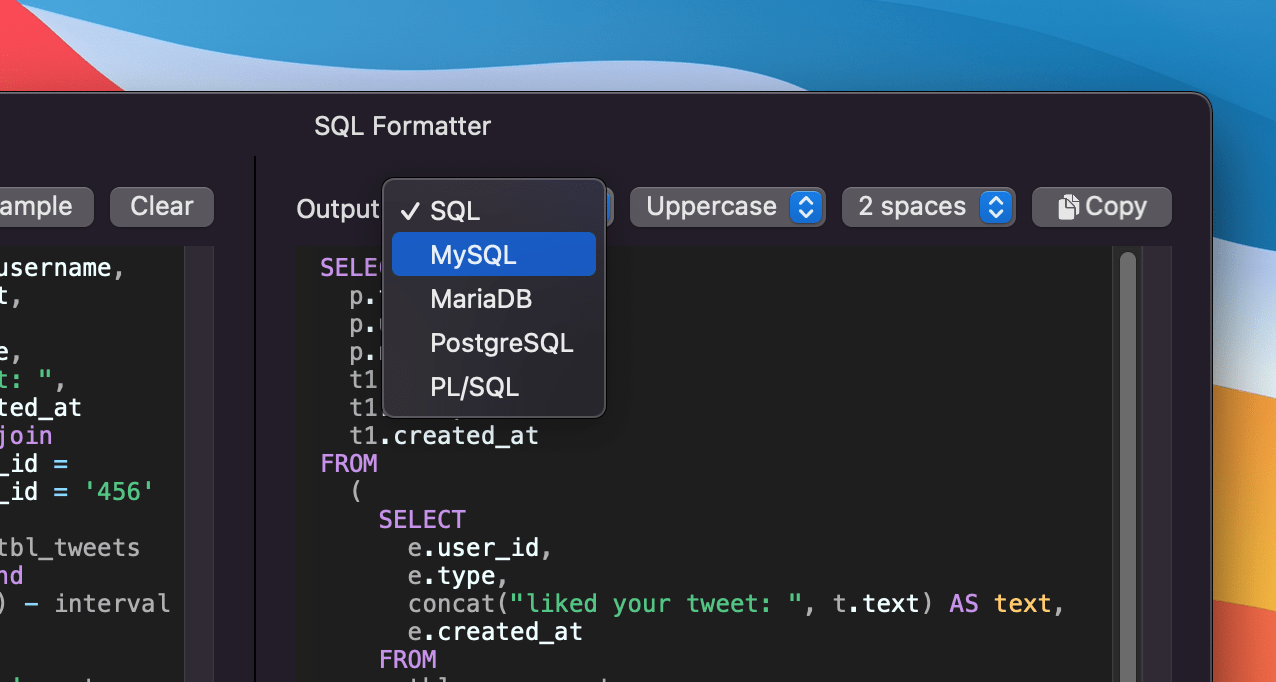 DevUtils.app: SQL Formatter Settings