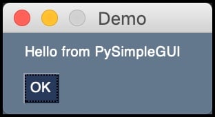 Hello World in PySimpleGUI