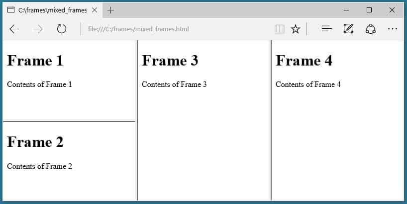 First column split vertically into two rows followed by two full-height columns