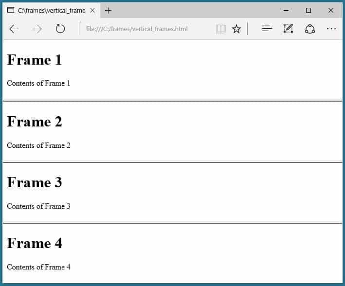 Frames arranged into rows