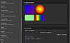 Software panel with color gradients, shapes, and text alignment previews