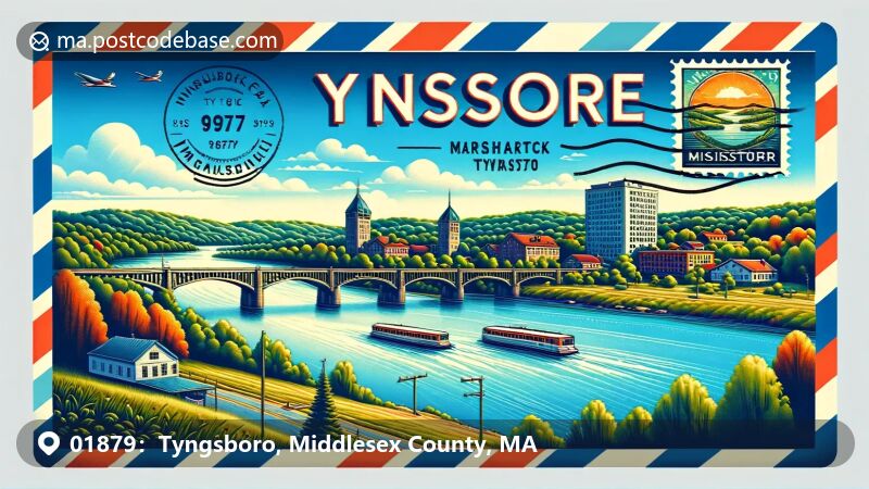 Tyngsboro, MA illustration, Merrimack River, Tyngsboro Bridge, zip code 01879.