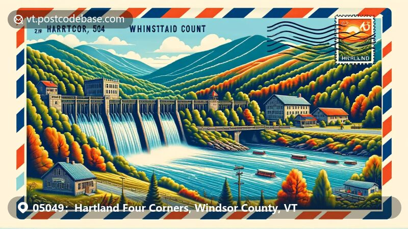 Hartland Four Corners, VT illustration, zip code 05049, Quechee Gorge Bridge.
