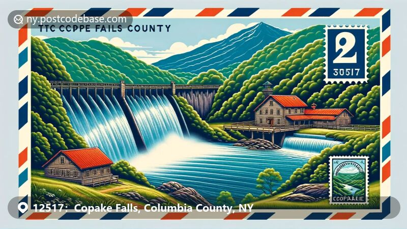Copake Falls, NY illustration, zip code 12517, Taconic Mountains.