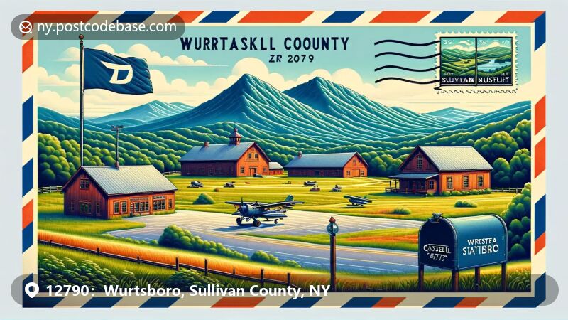 Wurtsboro, NY illustration, zip code 12790, Catskill Mountains.