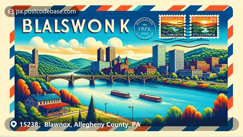 Blawnox, PA illustration, zip code 15238, Pittsburgh cityscape.