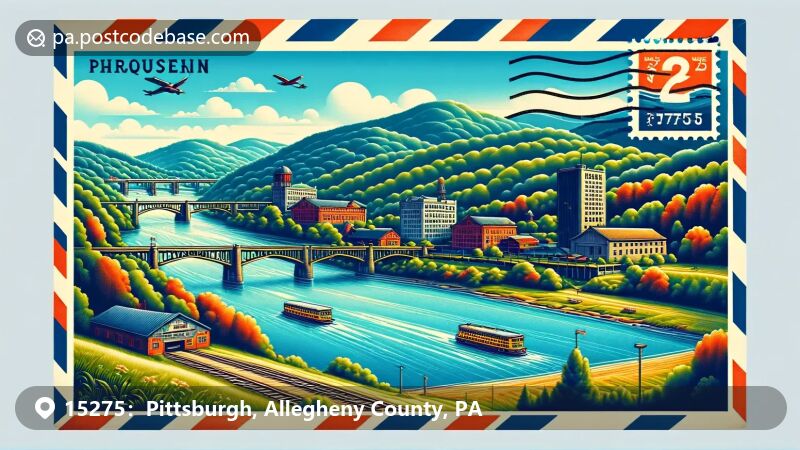 Pittsburgh, PA illustration, zip code 15275, Duquesne Incline and Heinz Field.