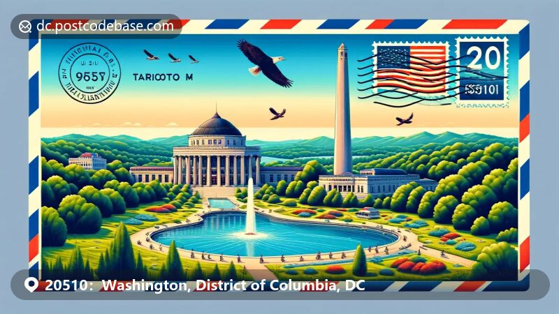 Washington, D.C. illustration, National Mall, zip code 20510, Lincoln Memorial and Washington Monument.