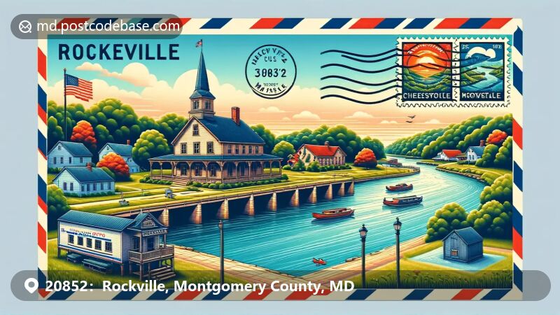 Rockville, Maryland illustration, zip code 20852, Town Square and Montgomery County Courthouse.